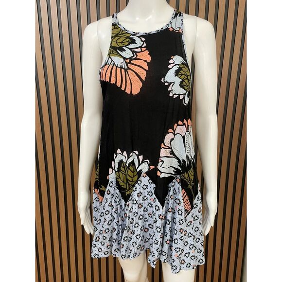 Free People Someone Like You Women's Dress Slip Mini Peplum Hem XS Black Floral - Picture 1 of 7
